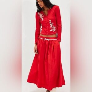 NEW NWT *SOLD OUT* WOMENS LARGE FREE PEOPLE SHIRT MIDI SKIRT OUTFIT RED